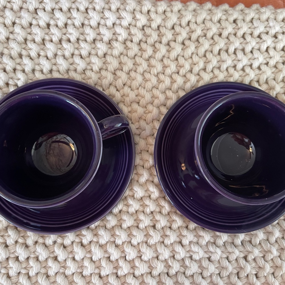 2 Fiesta ware Mulberry purple Teacup and Saucer Set